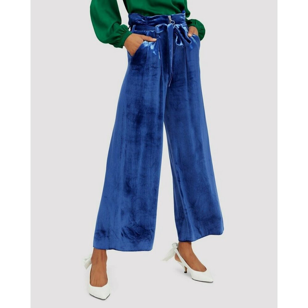 INTERMIX Sz. 6 New Claudia Velvet Pleated Wide-Leg Pants